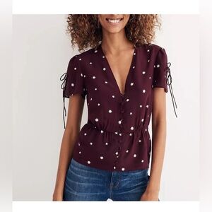 Madewell Silk Burgundy Top in Star Print
